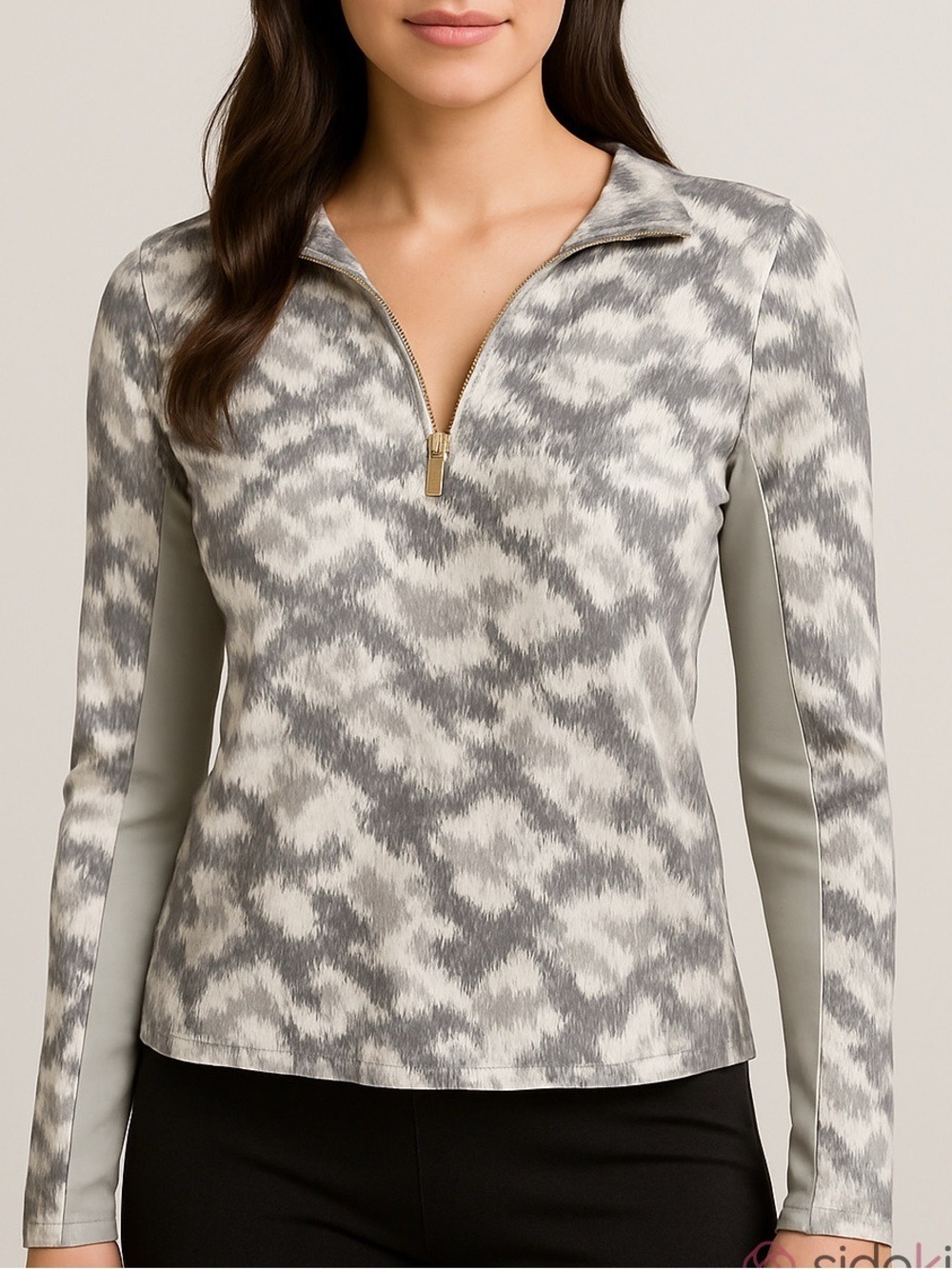 Mountain and Isles half zip athleisure long sleeve top grey white size large